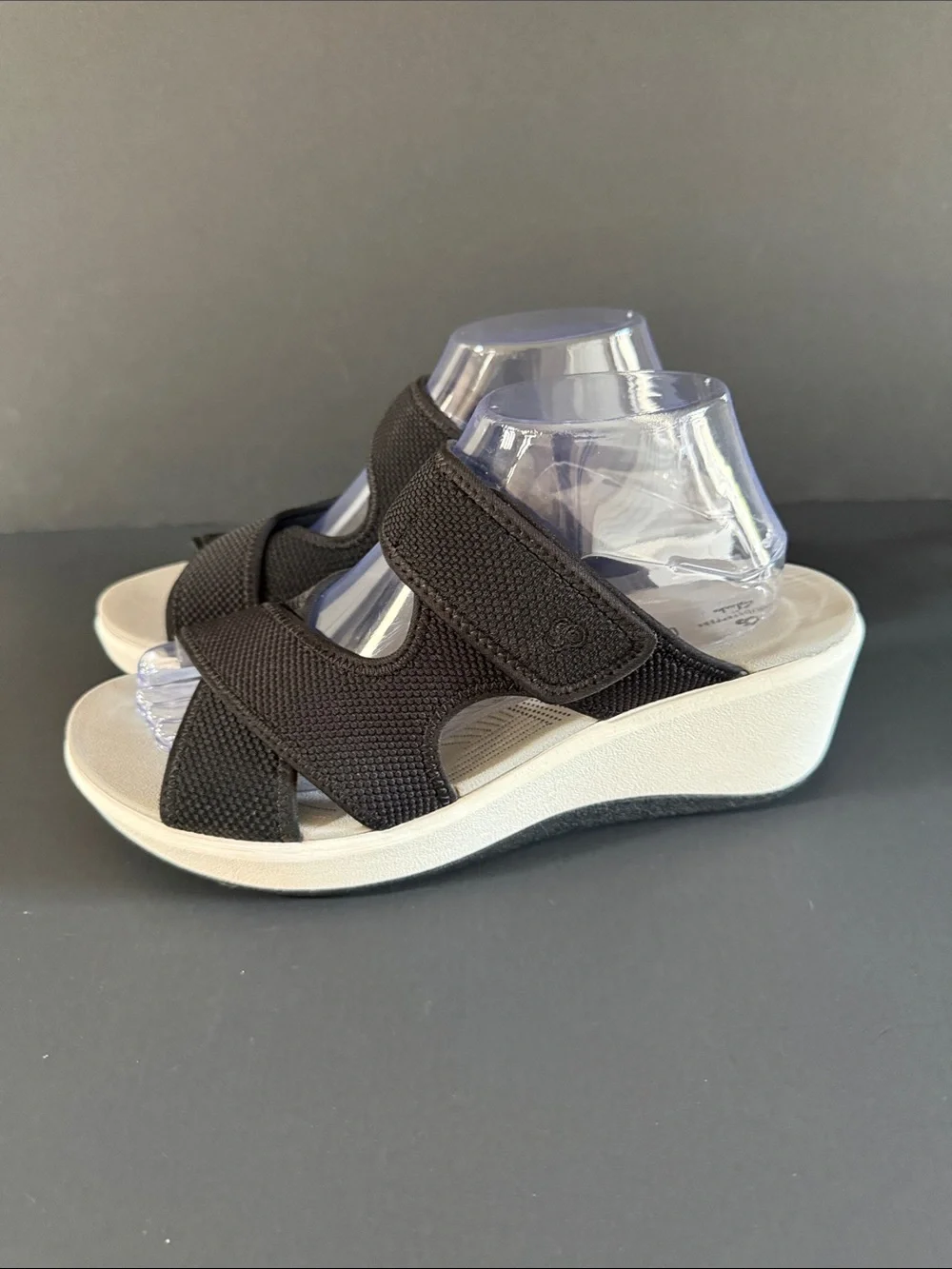 Cloudsteppers by Clarks Black and Cream Wedge Sandals with Adjustable Straps